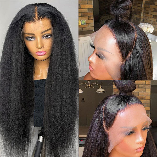 13x4 Kinky Straight Front Wigs Unprocessed Real HD Lace Wigs 32 Inch