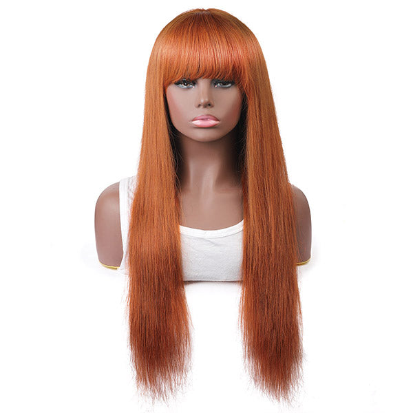 Ginger Color Human Hair Wigs With Bangs 100% Virgin Human Hair Wigs For Black Women