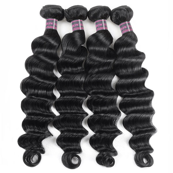 Hairsmarket Malaysian Virgin Human Hair Loose Deep Wave Hair 4 Bundles With Closure