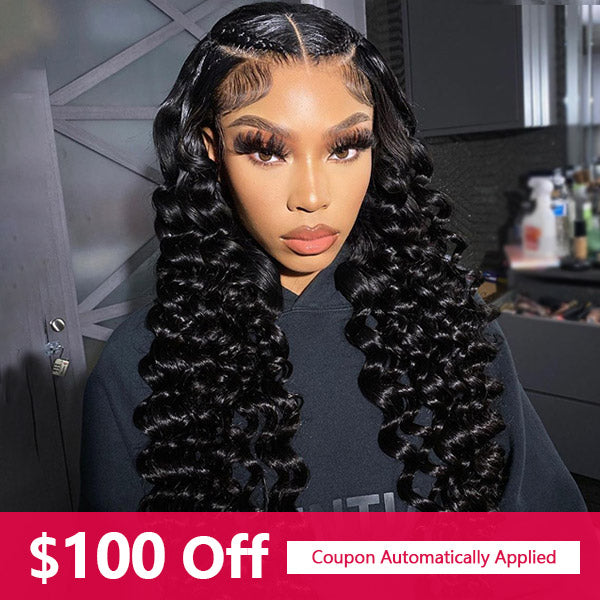 $100 Off 4x4 Loose Deep Wave Human Hair Lace Front Wigs