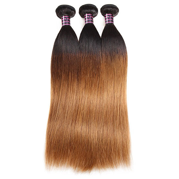 Ombre Straight Virgin Human Hair 3 Bundles With Lace Closure T1B/30