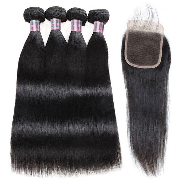Ishow Brazilian Straight Hair 4 Bundles With 4x4 Lace Closure