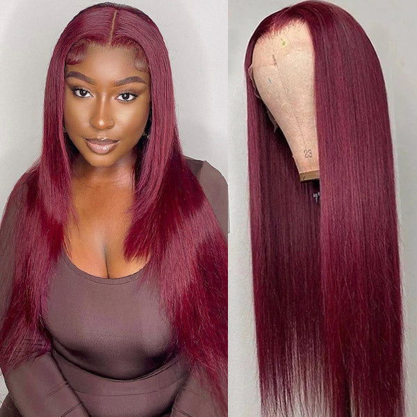 99J Burgundy Lace Front Wig 13x4 HD Lace Frontal Wigs Straight Human Hair 180% Density