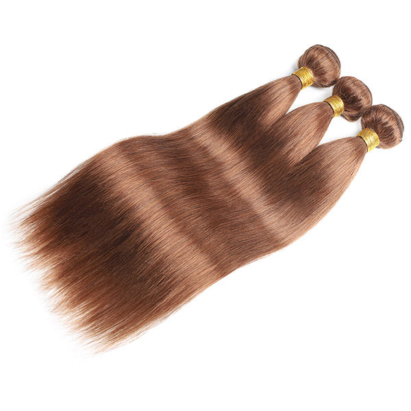 Light Brown Straight Human Hair 3 Bundles With 4x4 Closure