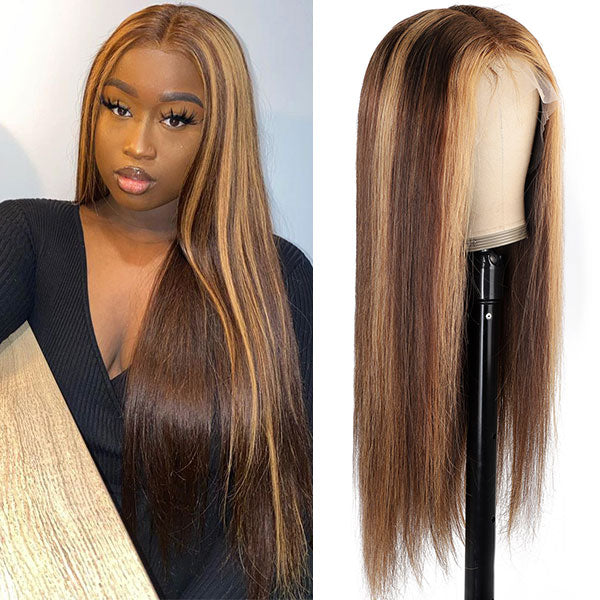 Straight Hair 13*4 Lace Front Human Hair Wigs Balayage Wigs HD Highlight Lace Wigs