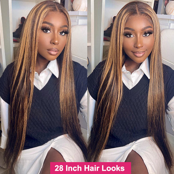Highlight Bundles with Lace Frontal Closure P4/27 Brazilian Straight Human Hair with HD 13x4 Lace Front Closure