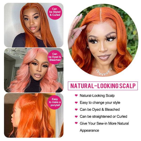 Ginger Lace Wig 13x4 HD Lace Front Wigs 180% Density Body Wave Human Hair Colored Wigs With Pre Plucked