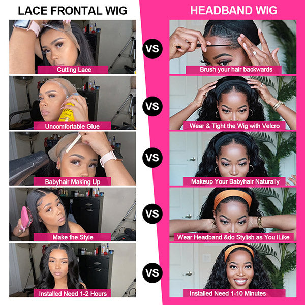 Headband Wig Burgundy Body Wave Human Hair Wigs With Headband 150% Density