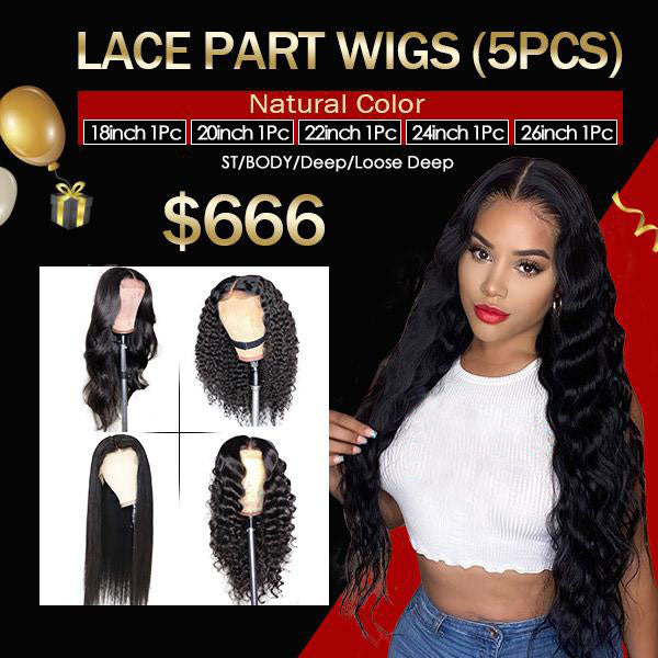 $666 Lace Part Wigs Middle Part Human Hair Wigs (18-26Inch 5Pcs)