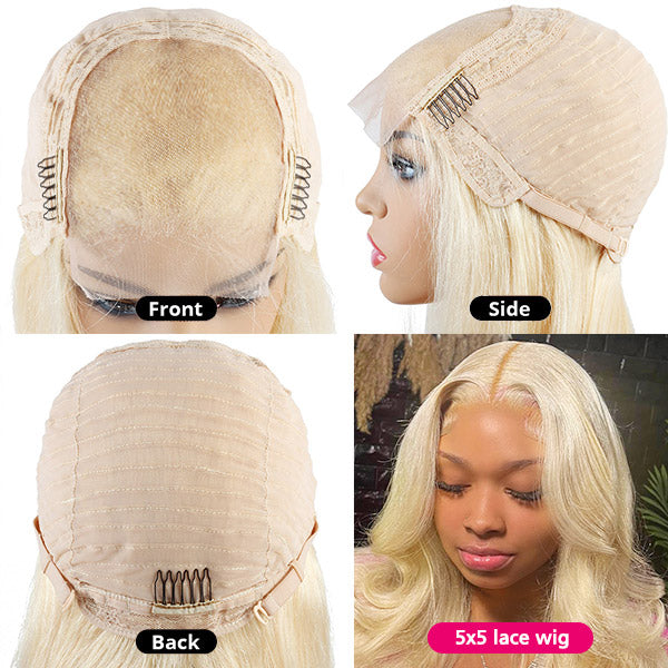 613 Blonde Wig HD 5x5 Lace Closure Wig Straight Human Hair Glueless Wigs