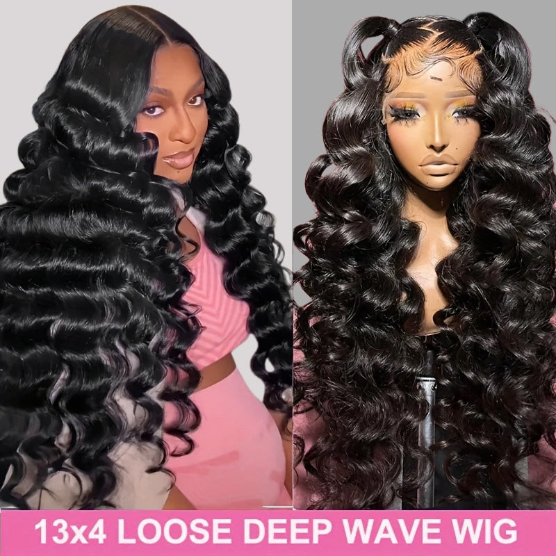 Hairsmarket Easi Drawstring Pull &amp; Go Glueless Wig Loose Deep Wave 13x4 Lace Frontal Wigs Human Hair Wig