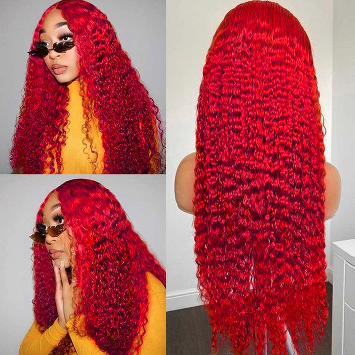 Red Human Hair Wigs Curly Wave 13x4 Lace Front Wigs HD Lace Colored Wigs