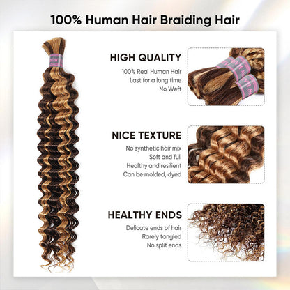 Overnight Shipping Highlight P4/27 Deep Wave Bulk Human Hair For Braiding Bundles 100% Human Hair