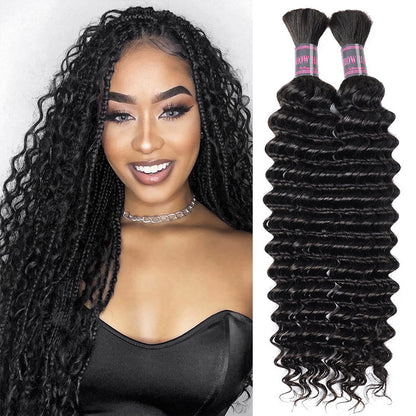 Overnight Shipping Deep Wave Human Boho Braiding Hair Deep Wave Bulk Human Hair 3/4 Bundles Hair Extensions For Braiding
