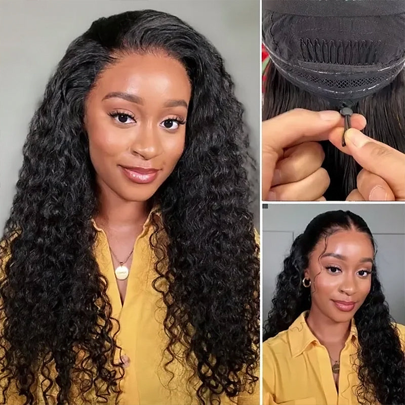 Hairsmarket 13x6 Pull On and Go Drawstring Wig  Water Wave HD Lace Frontal Wig 100% Virgin Human Hair Wig