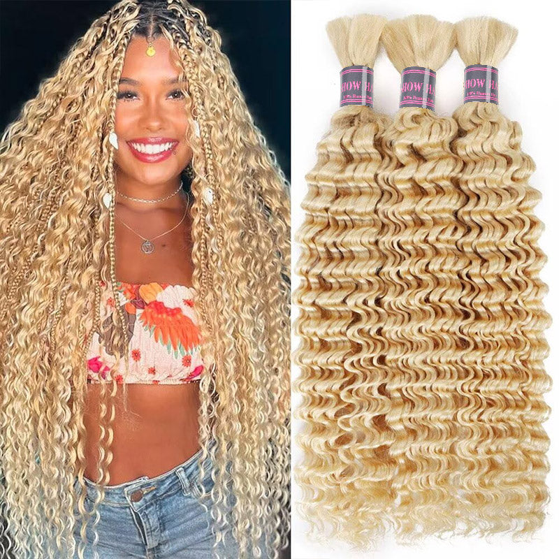 Hairsmarket 613 Blonde Deep Wave Bulk Human Hair For Braiding 100% Virgin Bulk Human Hair Extensions For Braiding