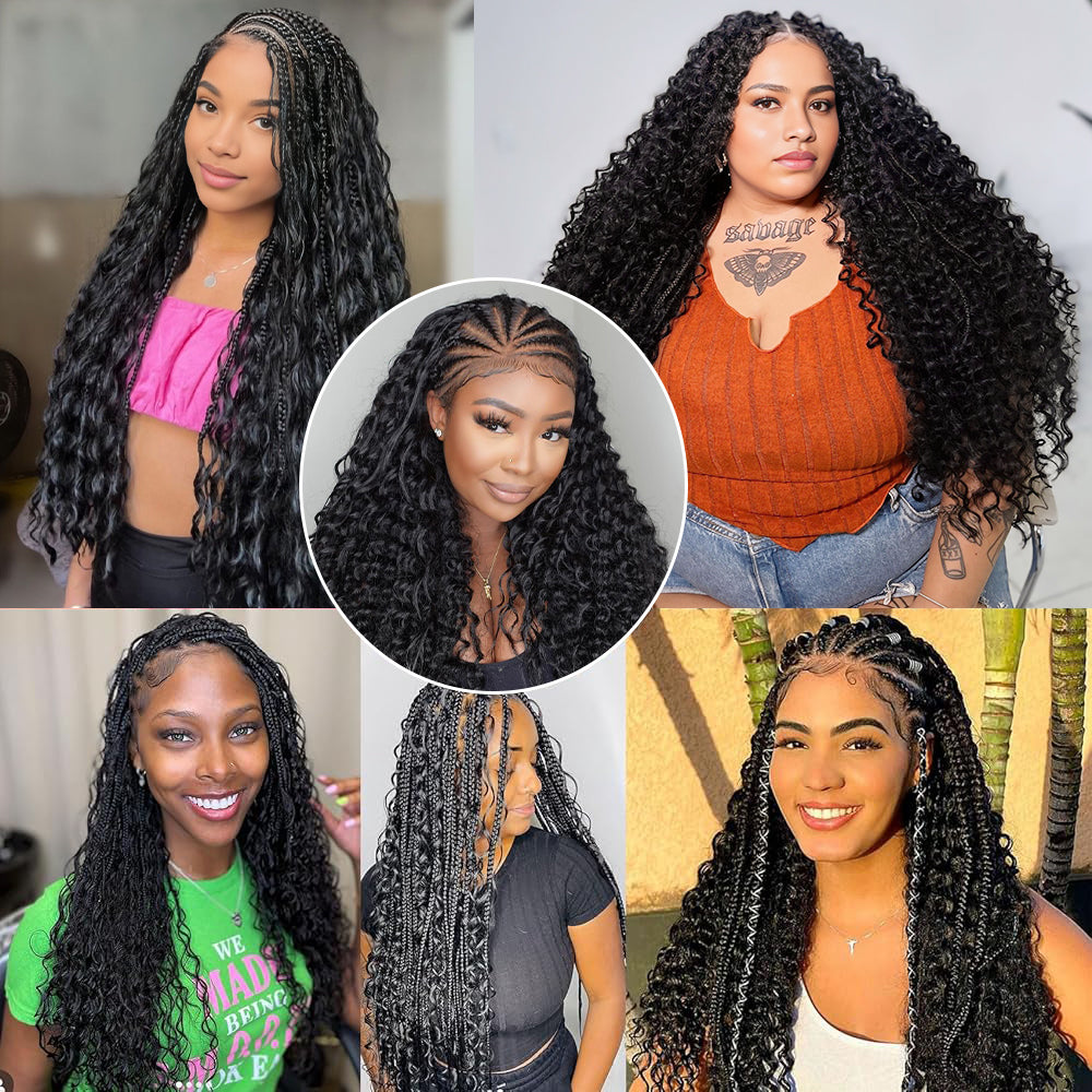 【Knotless Crochet Braids】Feather Crochet Hair Extension Deep Wave Pre-looped 100% Human Hair Protective Style
