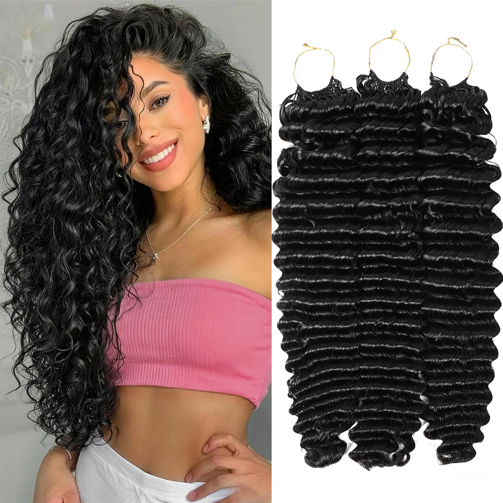 【Knotless Crochet Braids】Feather Crochet Hair Extension Deep Wave Pre-looped 100% Human Hair Protective Style