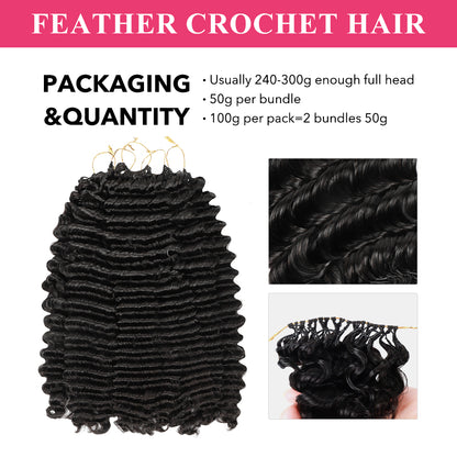 【Knotless Crochet Braids】Feather Crochet Hair Extension Deep Wave Pre-looped 100% Human Hair Protective Style