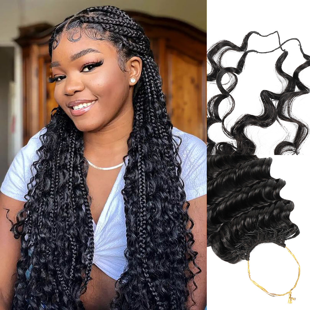 【Knotless Crochet Braids】Feather Crochet Hair Extension Deep Wave Pre-looped 100% Human Hair Protective Style