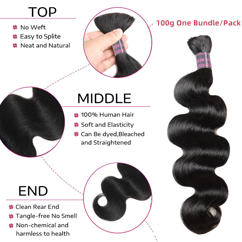 Hairsmarket Body Wave Bulk Hair Extensions 3/4 Bundles Human Hair For Boho Knotless Braiding