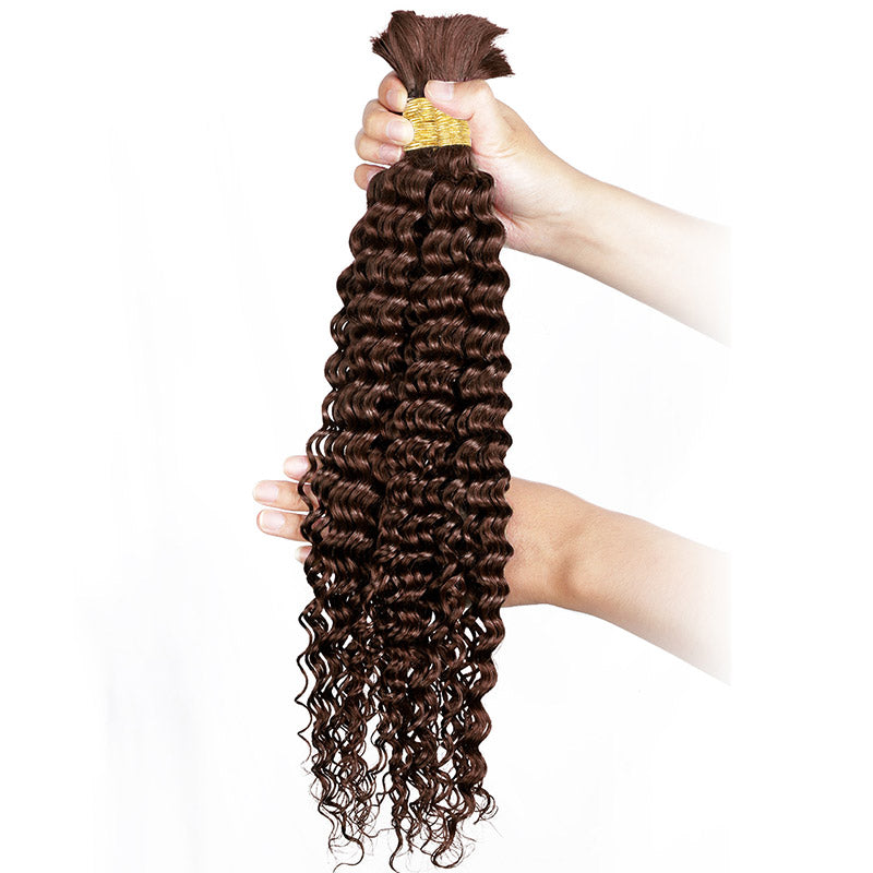 Dark Brown Deep Wave Bulk Hair For Braiding #4 Brown Colorful Human Hair