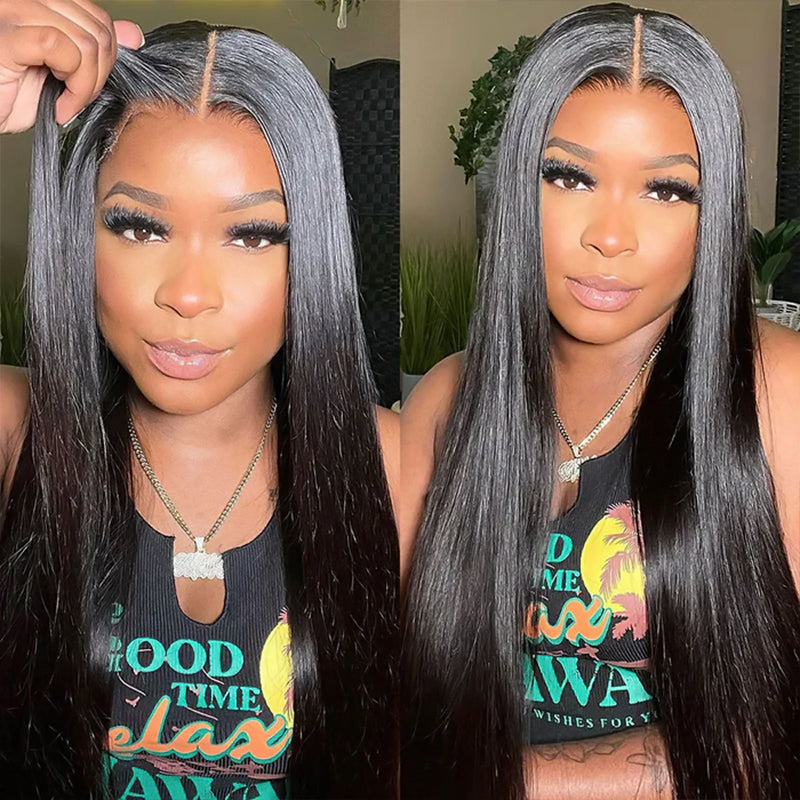 Hairsmarket 5x5 HD Lace Closure Wigs Straight Hair Wig Glueless Human Hair Wigs Pre Plucked Bleached Knots