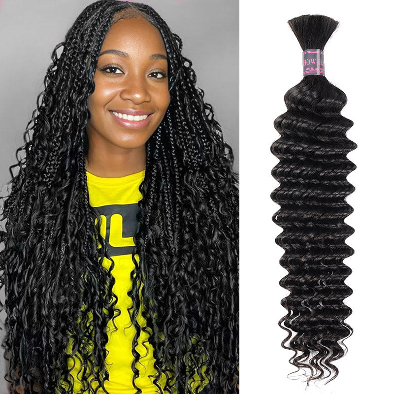 Hairsmarket Deep Wave Human Hair for Braiding Bulk Human Hair 1 Bundle Hair Extensions