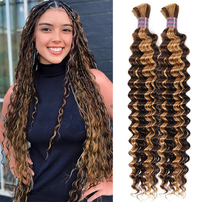 Overnight Shipping Highlight P4/27 Deep Wave Bulk Human Hair For Braiding Bundles 100% Human Hair