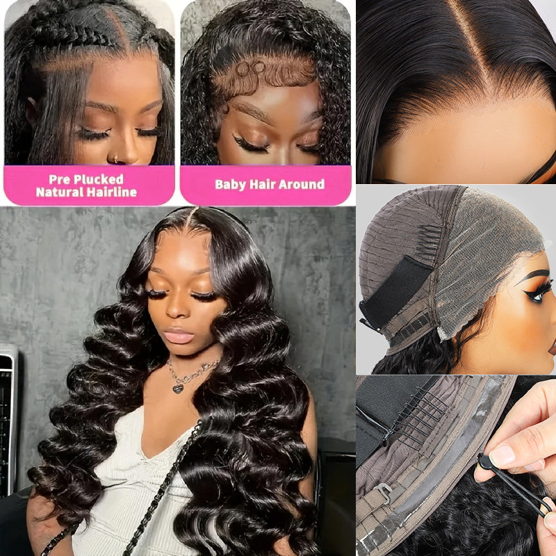 Hairsmarket Easi Drawstring Pull &amp; Go Glueless Wig Loose Deep Wave 13x4 Lace Frontal Wigs Human Hair Wig