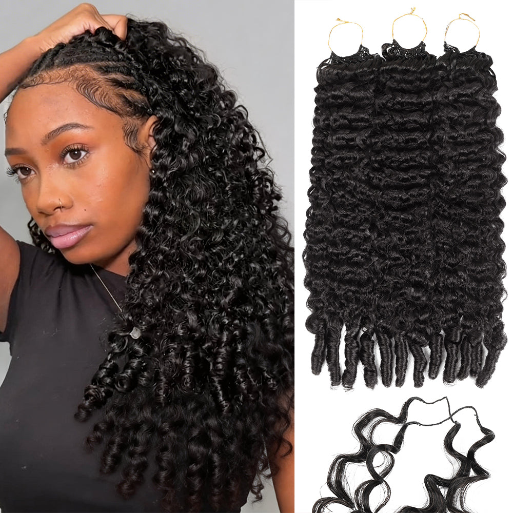 【Knotless Crochet Braids 】Feather Crochet Hair Extension Burmese Curly Pre-looped 100% Human Hair Protective Style