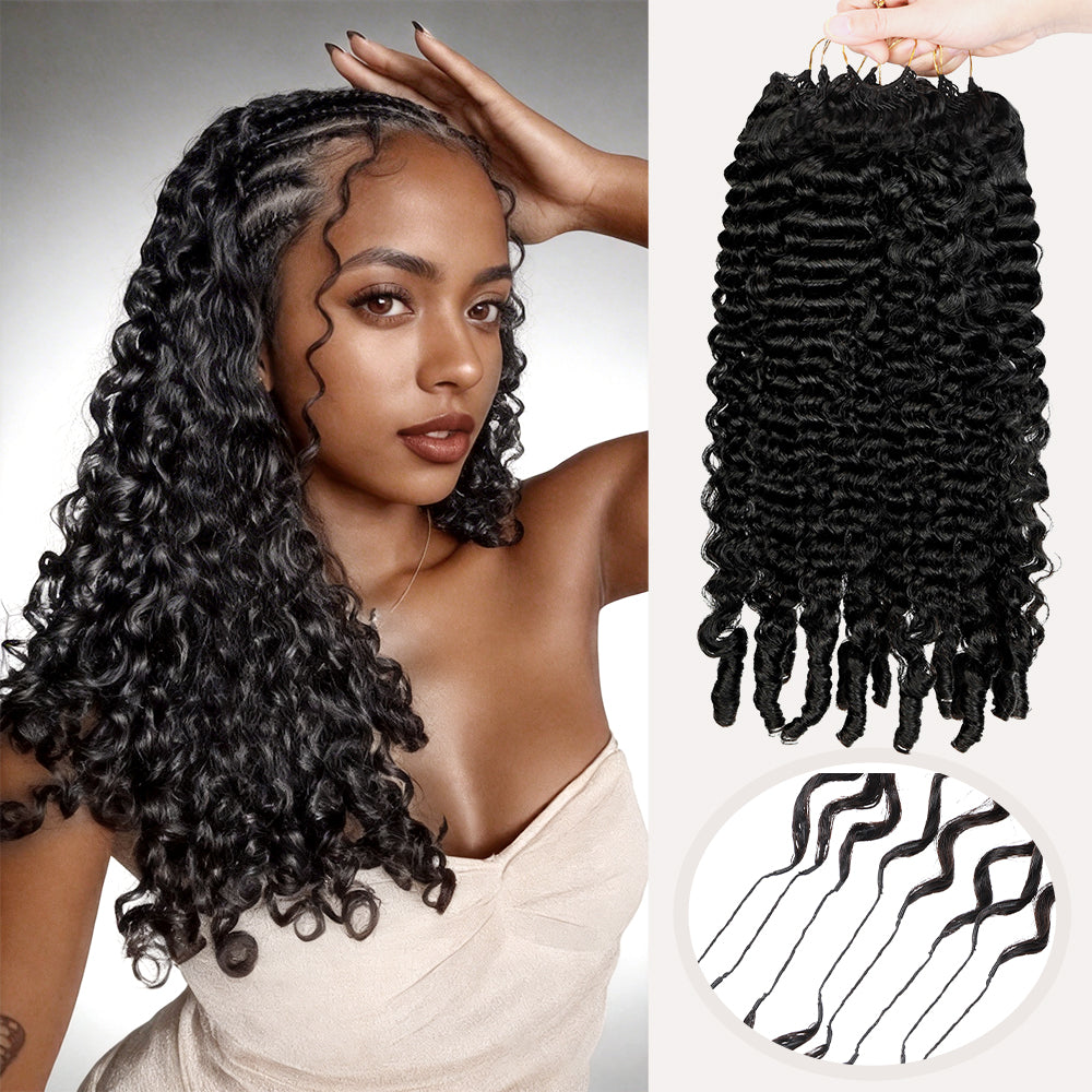 【Knotless Crochet Braids 】Feather Crochet Hair Extension Burmese Curly Pre-looped 100% Human Hair Protective Style