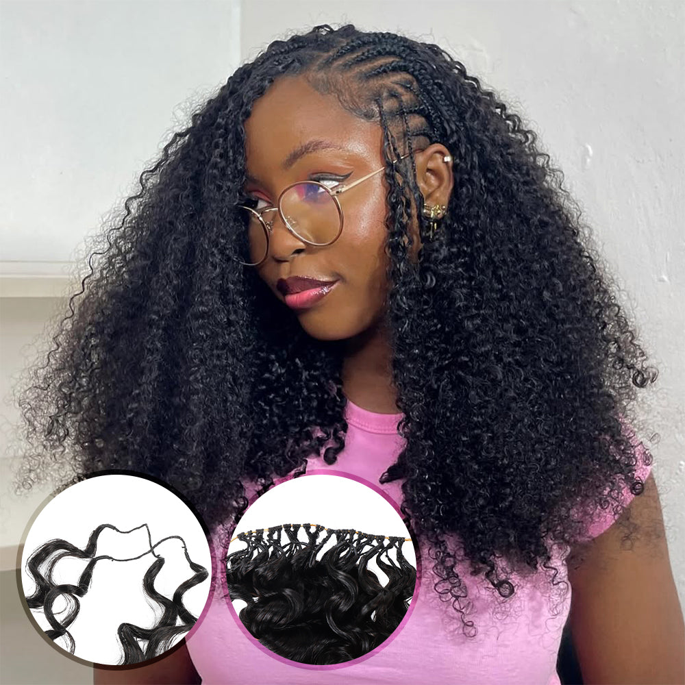 Feather Crochet Hair Extension Kinky Curly Pre-looped 100% Human Hair Protective Style 60g