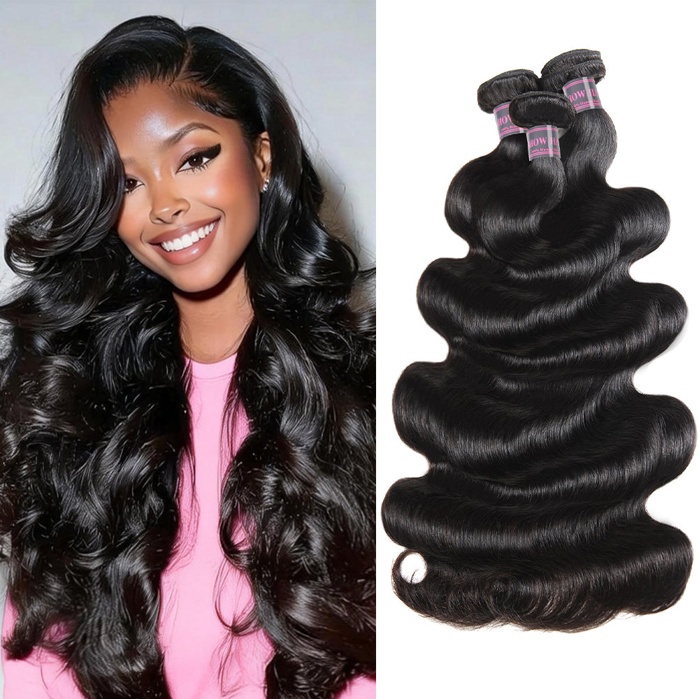 Ship From US | Hairsmarket Body Wave Bundles Indian Human Hair Weave 3 Bundles Hair Extensions