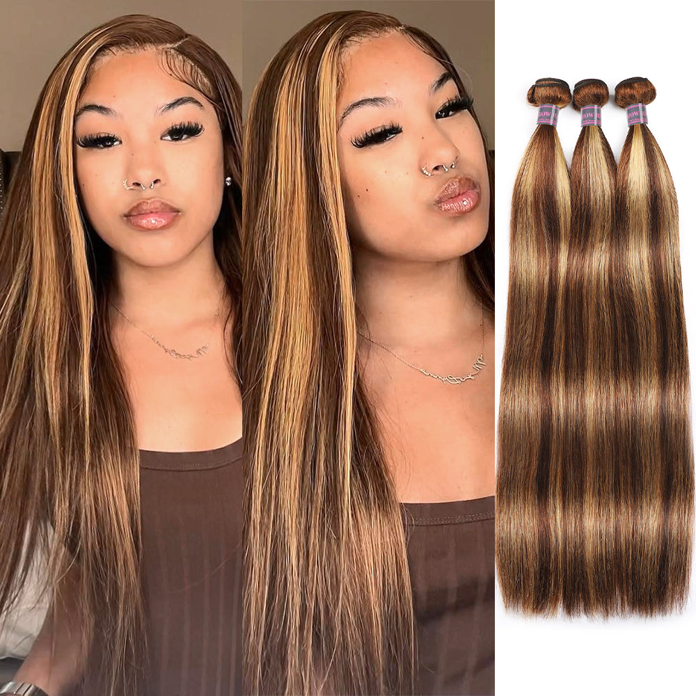 Overnight Shipping P4/27 Highlight Brown Color Hair 3 Bundles Body Wave Straight Hair Extensions