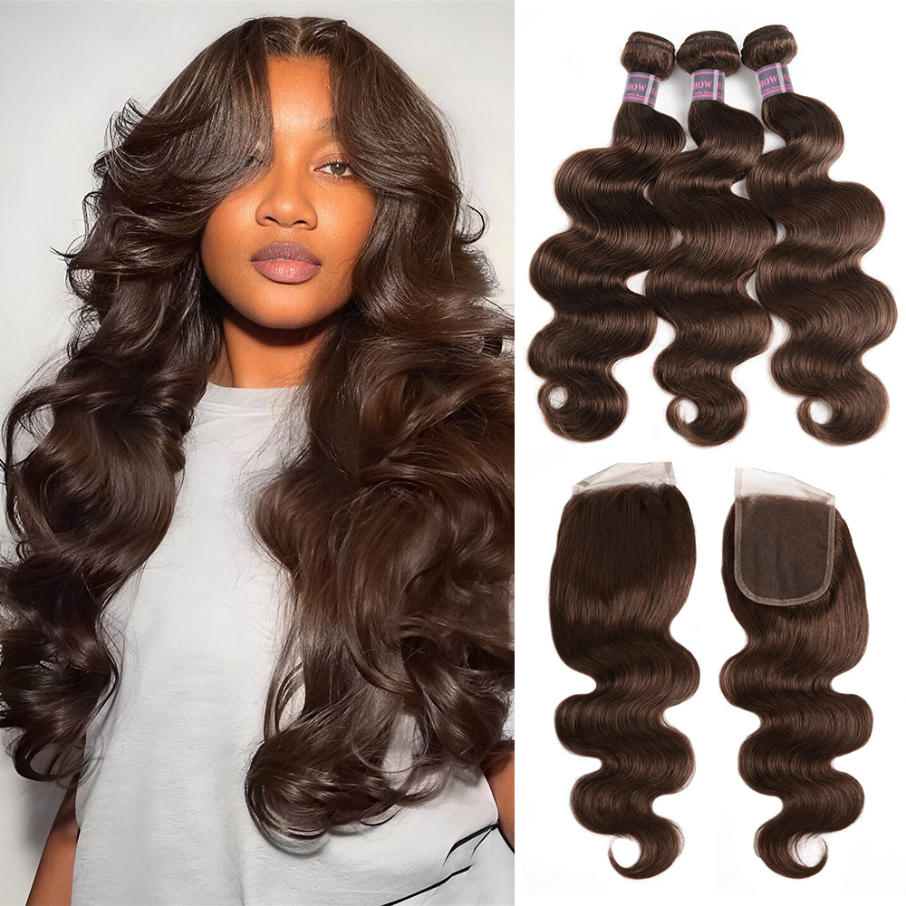 Hairsmarket Chocolate Brown Color Bundles with Closure 