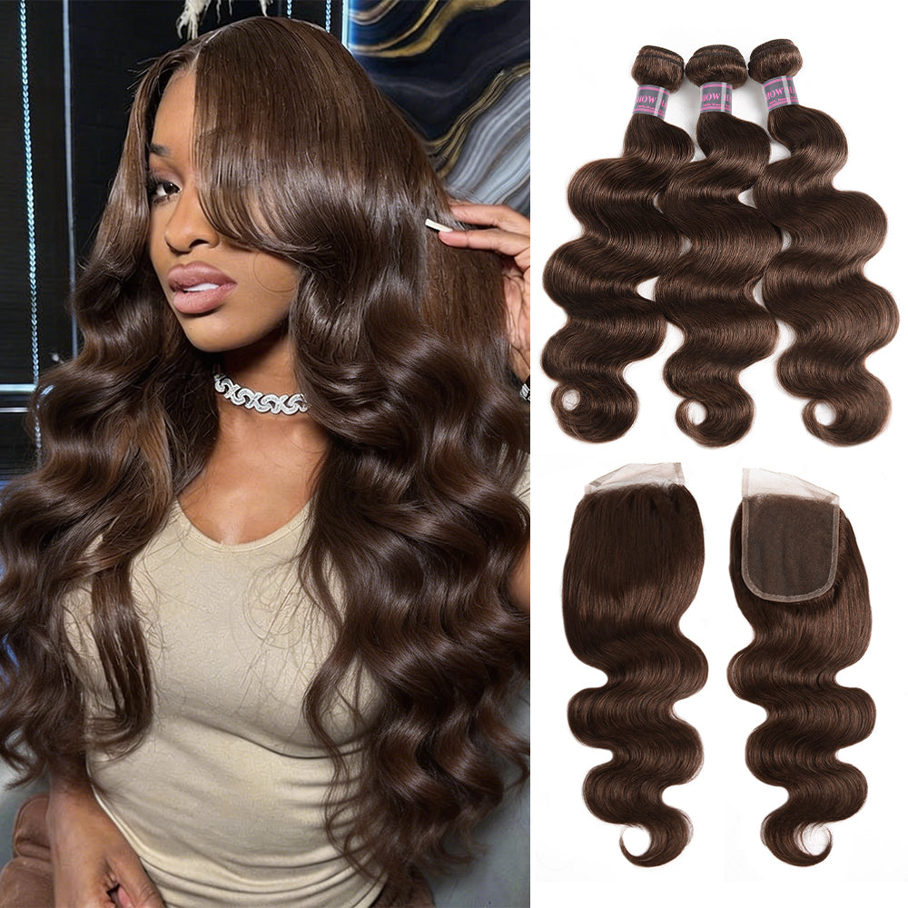 Hairsmarket Chocolate Brown Color Bundles with Closure 