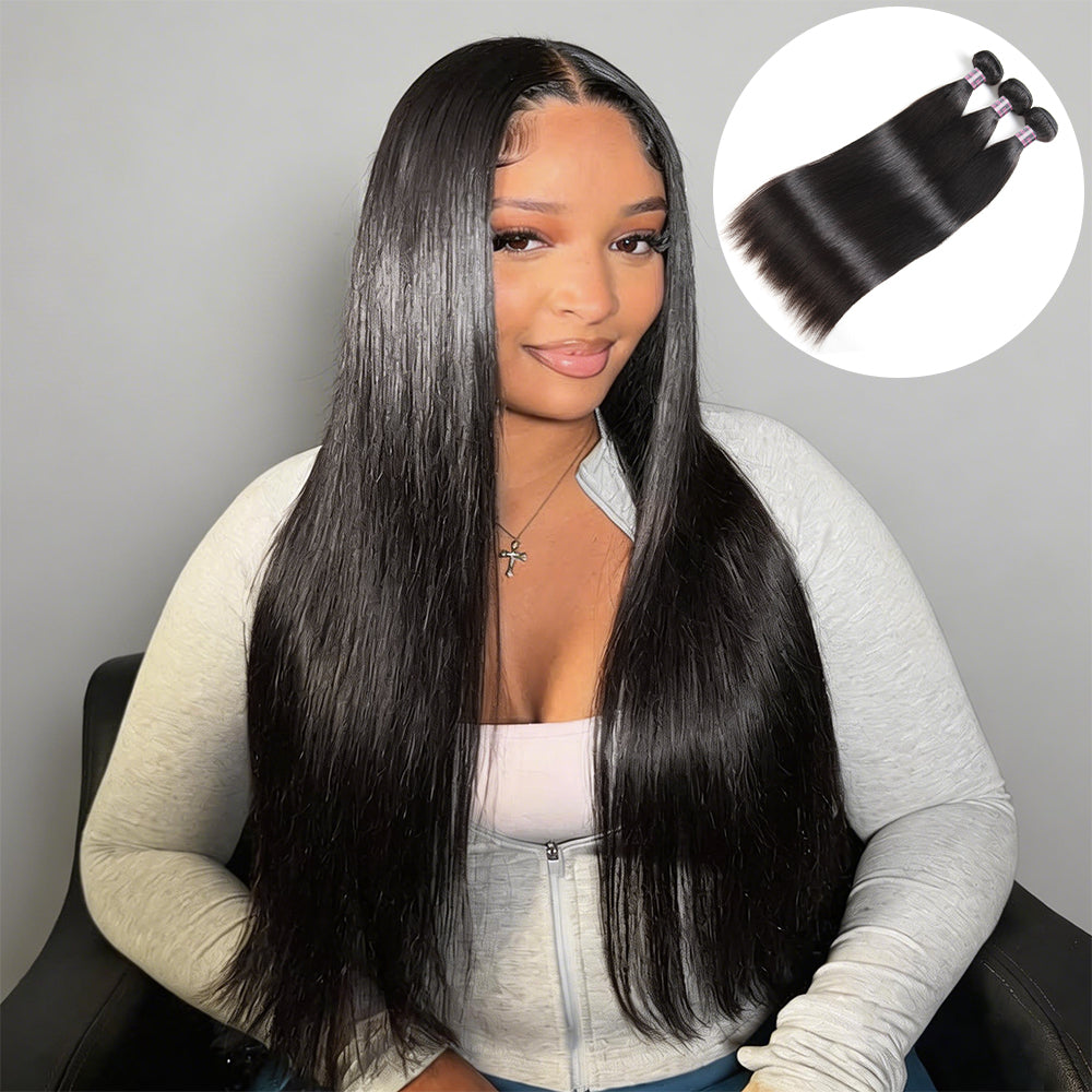 Ship From US | Hairsmarket Malaysian Straight Hair 3 Bundles Straight 100% Human Hair Extensions