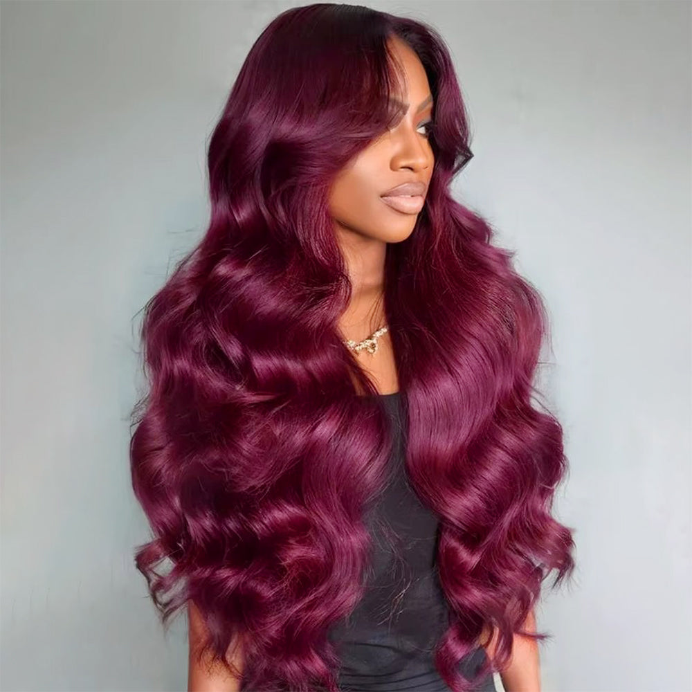 Hairsmarket 99J HD Lace Wig Body Wave Wig 4x4 Lace Closure Wig Burgundy Color Human Hair Wig