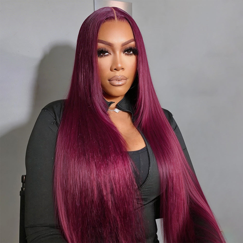 13x4 Lace Wig Burgundy Color Lace Front Wigs Virgin Straight Human Hair 99J Lace Front Wig