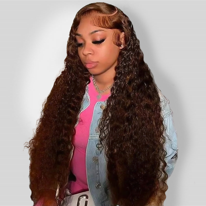 Hairsmarket Deep Wave 13x4 Frontal Wig Dark Brown HD Lace Wigs 