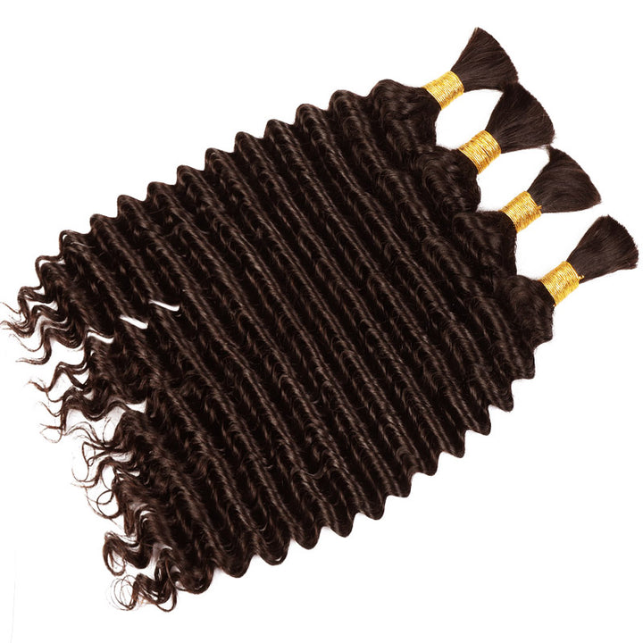 Dark Brown Deep Wave Bulk Hair For Braiding #4 Brown Colorful Human Hair