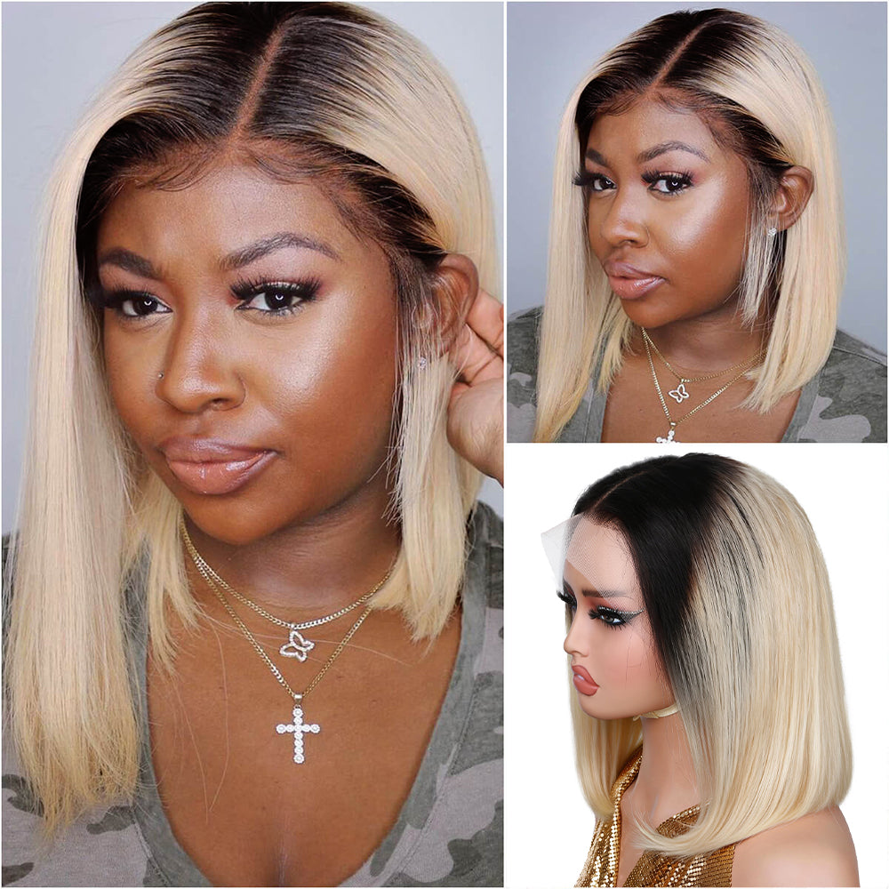 Premium Colored Short Bob Wigs Straight Human Hair Wig 13x4 Full Lace Frontal Bob Wig