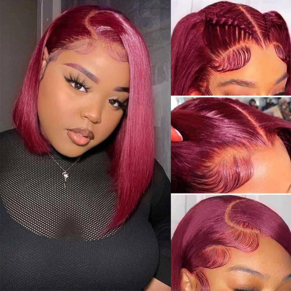 Premium Colored Short Bob Wigs Straight Human Hair Wig 13x4 Full Lace Frontal Bob Wig
