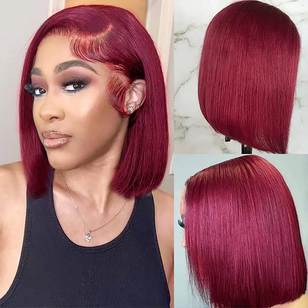 Premium Colored Short Bob Wigs Straight Human Hair Wig 13x4 Full Lace Frontal Bob Wig