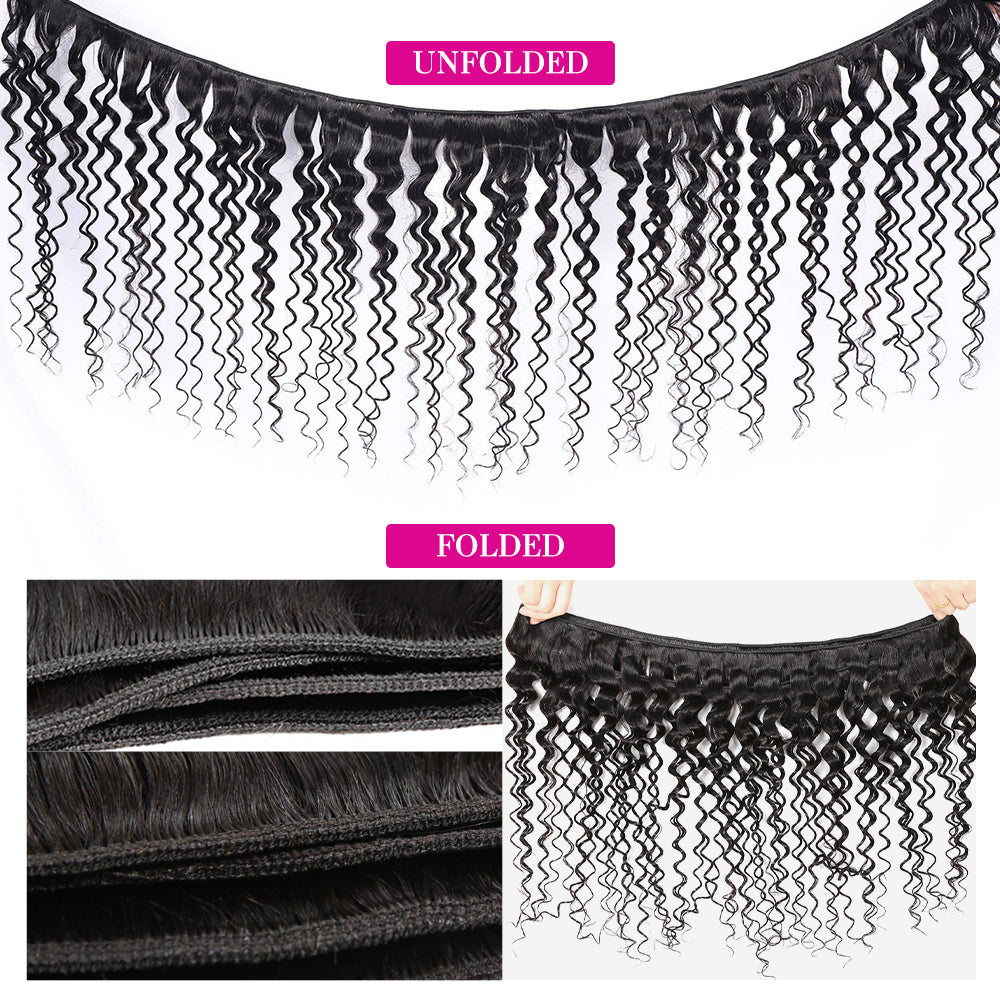 Deep Wave Human Hair Bundles Curly Hair Weaving Raw Unprocessed Double Weft Virgin Hair Extensions