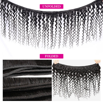Deep Wave Human Hair Bundles Curly Hair Weaving Raw Unprocessed Double Weft Virgin Hair Extensions