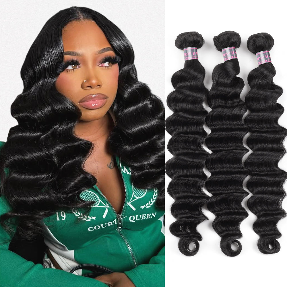 Hairsmarket Peruvian Human Hair Weave Loose Deep Wave 3 Bundles Unprocessed Hair Bundles