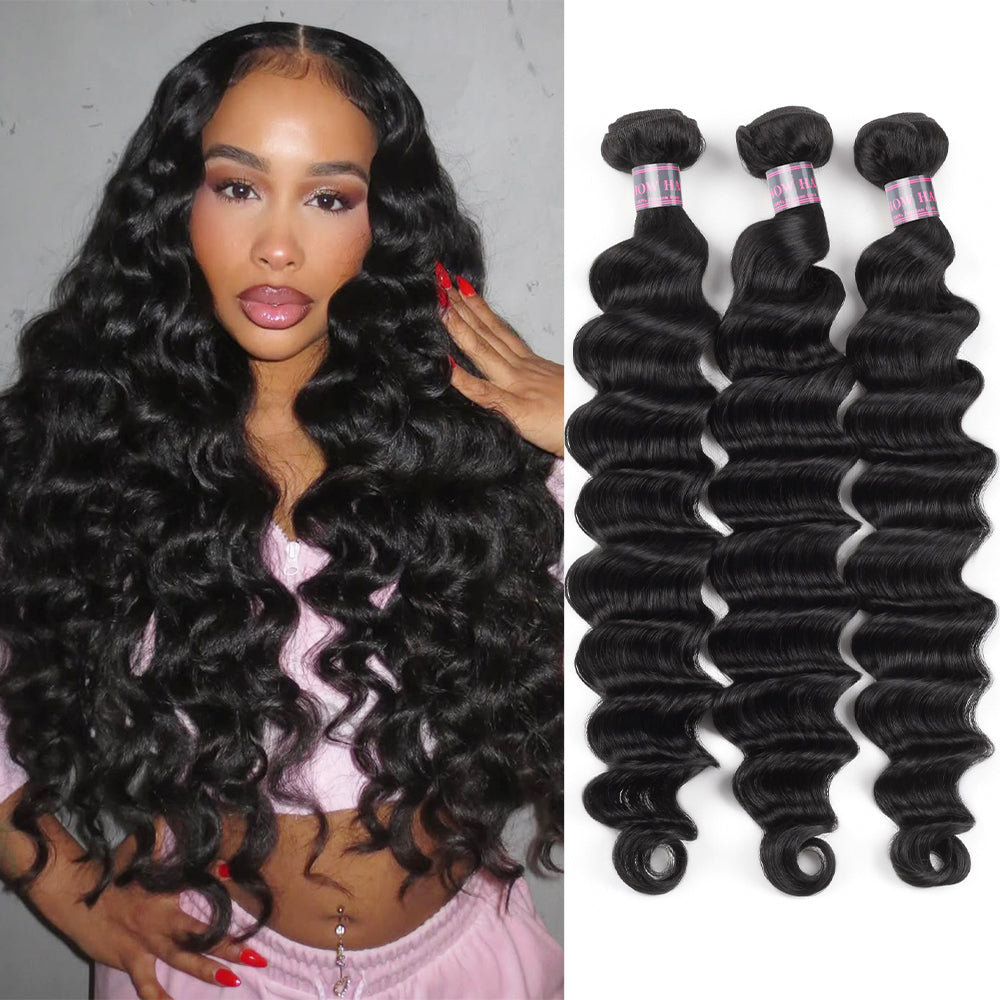 Ship From US | Hairsmarket Loose Deep Indian Human Hair Virgin Bundles Loose Deep Wave 3 Bundles