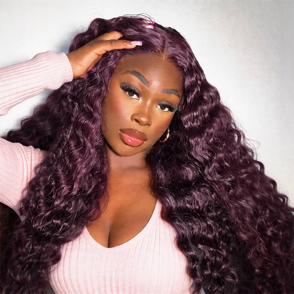Black Cherry Color Body Wave Human Hair Wigs 13x4 Full Lace Frontal Pre-Everything Glueless Wigs